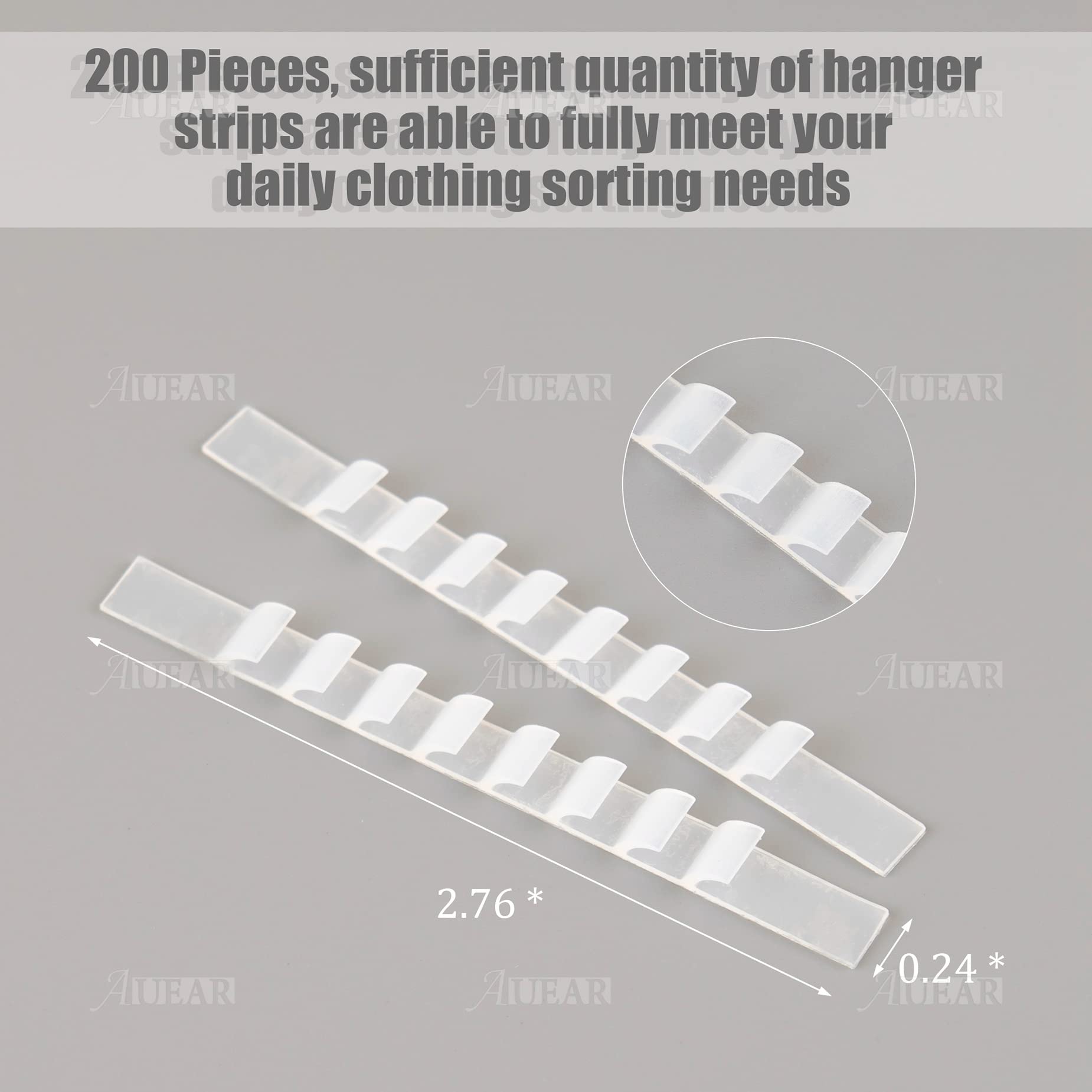 Auear, 200 Pack Clear Non-Slip Rubber Hanger Grips Hanger Strips Adhesive Clothes Hanger Grips (2.76'' X 0.24'')